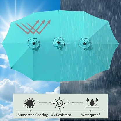 15ft Double Sided Patio Umbrella Replacement Canopy,12 Ribs Umbrella Replacement Top Cover,Frame NOT Included