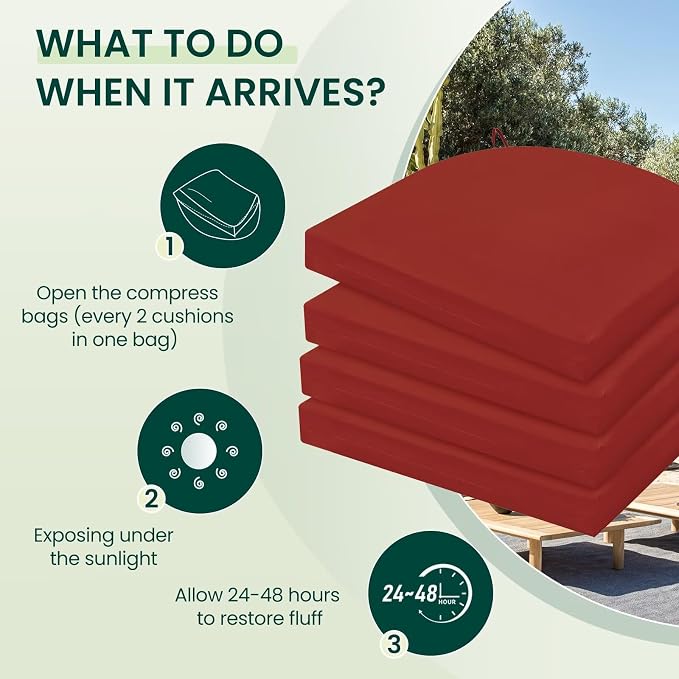 HARBOREST Outdoor Chair Cushions Set of 4, Water Resistant Patio Chair Cushions with Ties, Outdoor Seat Cushions for Patio Furniture, 17"x16"x2", Burnt Orange