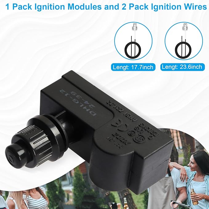 G350-0017-W1 2-Outlets Grill Igniters for Charbroil Electronic Ignition Module Replacement Kit w/Wires and 2 Push Buttons for Charbroil Surefire Ignition Systems