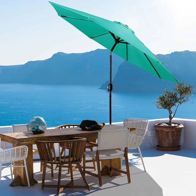 Backyard Expressions 9 ft. Patio Umbrella, Market Table Umbrella w/Tilt and Crank, 8 Ribs