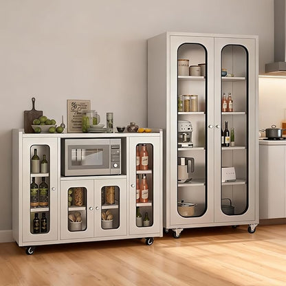 ZZV 68" Tall Stainless Steel Storage Cabinet with Wheels, Fully Assembled 5-Tier Kitchen Pantry Cabinet with Glass Doors for Garage, Utility Room, Laundry Room, Restaurant, Cafe, and Outdoor