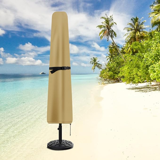 Patio Umbrella Cover, Waterproof Umbrella Covers for 7ft to 9ft Outdoor Umbrellas Market Parasol Covers with Push Rod, Beige