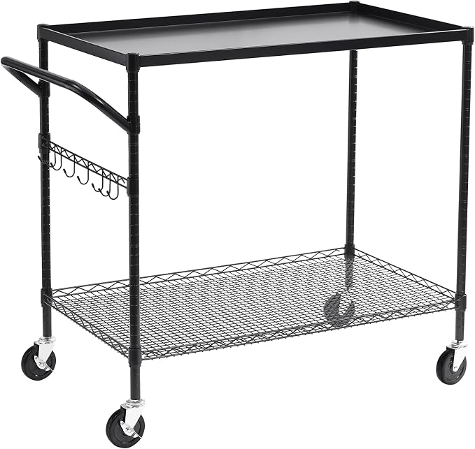 2-Tier Utility Cart with Wheels, Metal Cart with 1000LBS Capacity, NSF Heavy Duty Rolling Cart, Commercial Grade Serving Tool Storage Carts for Warehouse Garage Kitchen, 24"D x 40"W x 39"H, Black