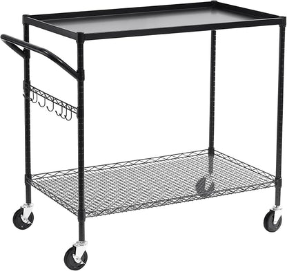 2-Tier Utility Cart with Wheels, Metal Cart with 1000LBS Capacity, NSF Heavy Duty Rolling Cart, Commercial Grade Serving Tool Storage Carts for Warehouse Garage Kitchen, 24"D x 40"W x 39"H, Black