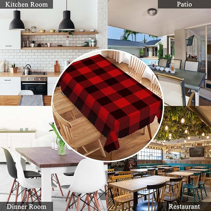 Swono Buffalo Plaid Red Table Cloth Classic Lumberjack Tartan Pattern Rectangle Tablecloth Red Black Picnic Table Cover BBQ Table Cloths Polyester for Kitchen 50x72 Inch