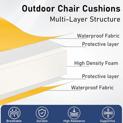 Topotdor Outdoor Chair Cushions Set of 4, 17"x16"x2" Waterproof Patio Chair Cushions for Outdoor Furniture, Round Corner Outdoor Seat Cushions Color Fastness Chair Pads with Ties, Yellow