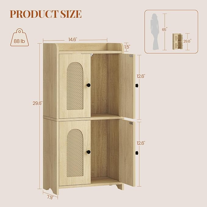 HEXCELEN Small Storage Cabinet, Bathroom Storage Cabinet with 4 Doors, Floor Bathroom Organizer Freestanding for Small Spaces, Living Room, Kitchen, Entryway (Mediterranean, Yellow) | Bathroom Storage Cabinet