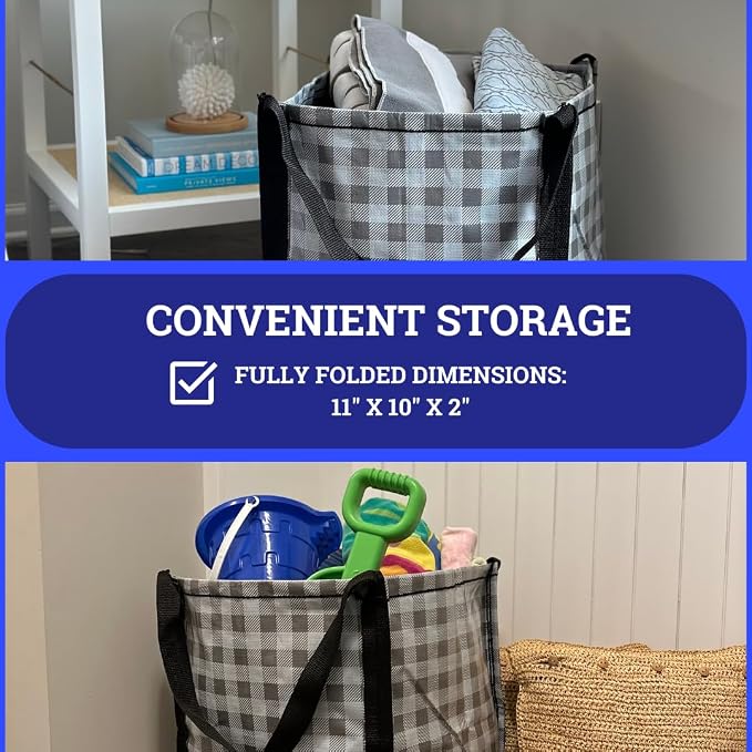 DURASACK Heavy Duty Storage Tote Bag 22-Gallon, Gingham Gray | Rugged Woven Polypropylene Moving Bag, Reusable Self-Standing Design, Holds up to 500 Pounds