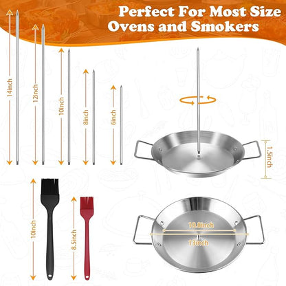 Al Pastor Skewer for Grill, Shawarma Skewer Stand, Stainless Steel Brazilian Vertical Spit with 5 Removable Spikes(6"/8”/10"/12”/14")& Brushes, for Tacos Al Pastor, Grill Smoker Oven BBQ