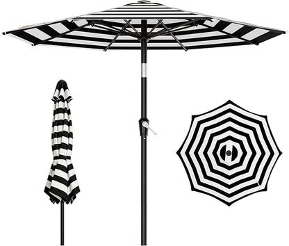 AreShark 9 FT Patio Umbrella for Outdoor, Outdoor Table Umbrella with Push Button Tilt and Crank, Outdoor Patio Umbrellas with 8 Sturdy Ribs for Market, Garden, Pool (Black & White Stripe)