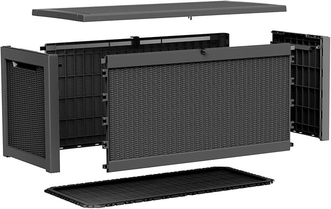 320 Gallon Large Outdoor Storage Box Waterproof, UV Resistant Resin Deck Box with Hydraulic Rod for Patio Furniture,Garden Tools,Cushions, Easy to Install（Black）