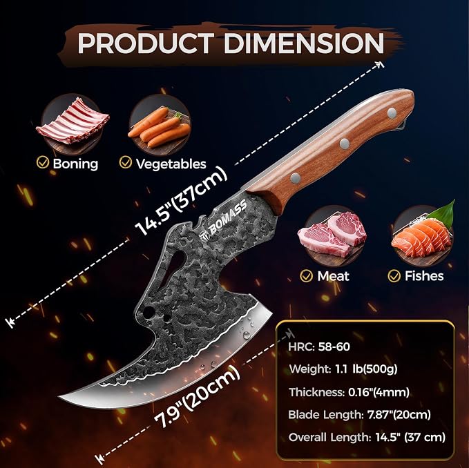 Viking Cleaver Knife for Birthday 7.9" Hand Forged Meat Cleaver | High Carbon Steel Axe Cool Knife for Anniversary Butcher Knife for Meat Cutting Outdoor Home Camping BBQ Gifts for Men Father