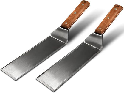 Extra Long Metal Griddle Spatula Set of 2 | Stainless Steel Grill Spatula,Grill Accessories for Blackstone,BBQ Tools,Full Tang Wooden Handle,Beveled Edges for Flat Top