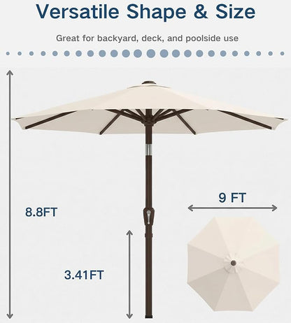 PatioKingdom Auto-Tilt 9FT Patio Umbrella Outdoor with 8 Sturdy Fiberglass Ribs,Market Table Umbrella for Pool,Backyard,Deck and Garden