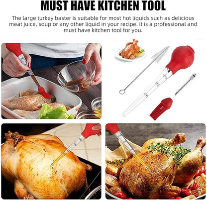 Meat Injector Syringe Marinade Injector for BBQ Grill, Premium Portable Turkey Injector kit for Smoker,Marinades Injector for Meats With 1oz Large Capacity 1 Brush Easy to Use & Clean Red