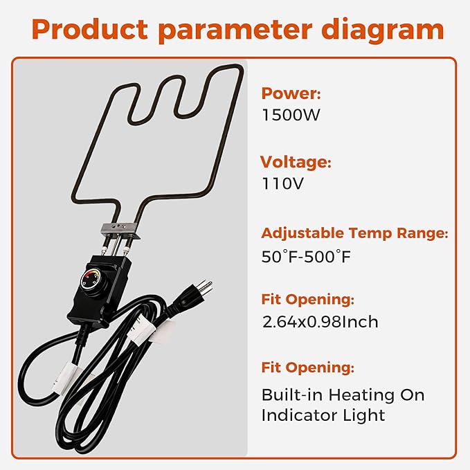 1500 Watt Heating Element 50°F To 450°F For Masterbuilt Electric Smoker and Grill,With Adjustable Thermostat Cord Controller and Stainless steel connection box By Romalon