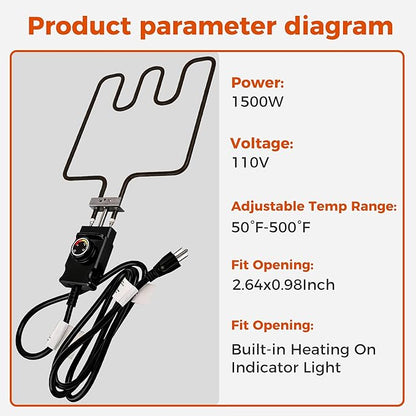 1500 Watt Heating Element 50°F To 450°F For Masterbuilt Electric Smoker and Grill,With Adjustable Thermostat Cord Controller and Stainless steel connection box By Romalon