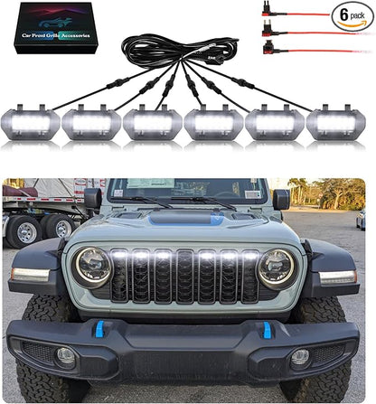 LED Grill Lights for Jeep Wrangler JL JLU Accessories 2024-2026, White | Direct-Snap Front Grille LED Accent Marker Lights, IP68 Waterproof, Enhanced Night Visibility, Raptor-Style Exterior Lighting