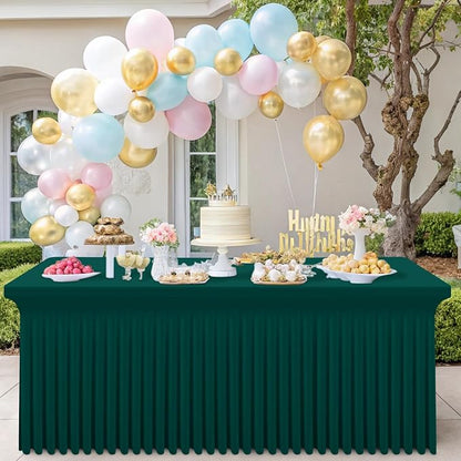 Smiry 2 Pack Spandex Elastic Fitted Table Cloth Skirt for 8FT Table | Stretch Washable Table Cloth, Banquet Table Cover for Wedding, Party, Indoor & Trade Shows, (Blackish Green, 96Lx30Wx30H)