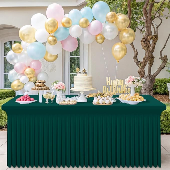 Smiry Spandex Elastic Fitted Table Cloth Skirt for 6FT Rectangle Table | Stretch Washable Table Cloth, Banquet Table Cover for Wedding, Party, Indoor & Trade Shows, (Blackish Green, 72Lx30Wx30H)