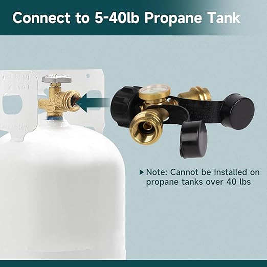 GASPRO Propane Splitter with Gauge, Propane Tank Splitter 2 Way for 5-40LB, Perfect for Heaters, Camping Stoves, BBQ Grills, Gas Burners and More