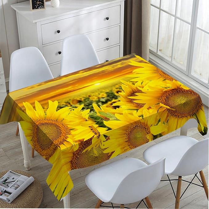 TKS MITLAN Yellow Sunflowers Tablecloth Decor Sunset Sunflower Field Table Cloth Dining Room Kitchen Table Cover 60" X 84" Oblong/Rectangle