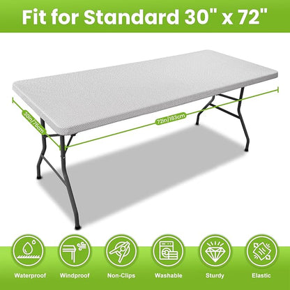 Smiry Spandex Fitted Tablecloth for 6 Foot Rectangle Tables, Washable Picnic Table Cover with Elastic, Stretch Reusable Table Cloth for Outdoor, Camping, Dining & Kitchen (Woven, 30"x72")