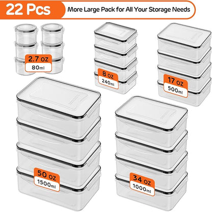 JSCARES 44 PCS Food Storage Container with Lid (22 Lids & 22 Containers) | Leakproof Meal-Prep Containers for Kitchen Storage Reusable Plastic Microwave/Dishwasher Safe with Labels & Pen