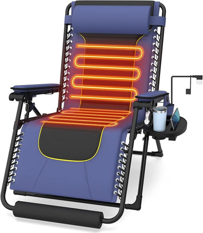 Suteck Heated Zero Gravity Chair, 400LBS 30.3" Padded Antigravity Chairs | Reclining Camping Chair with Headrest, Upgraded Lock, Large Cup Holder and Footrest, Patio Lounge Recliner for Indoor Outdoor