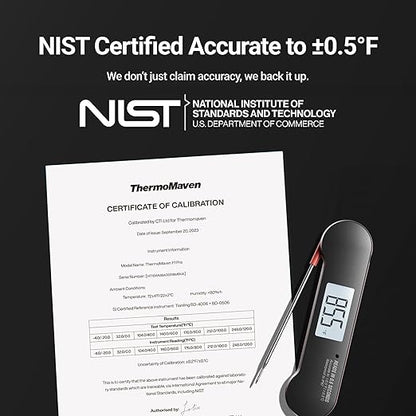 ThermoMaven Professional Meat Thermometer Digital, 0.6 Sec Instant Read, ±0.5℉ NIST Certified Accuracy, IP67 Waterproof, Bright Backlit, Temperature Indicator for Grill, BBQ, Smoker