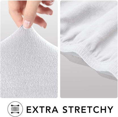 PureFit Stretch Couch Covers for Sofa 4 Seater Slipcovers White | 1-Piece Sofa Cover Washable Soft Couch protector, Couch Slipcover with Non Skid Foam and Elastic Bottom for Kids, Dogs