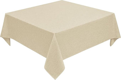Decorelia Faux Linen Square Tablecloth for Dining Room,Waterproof Texture Decorative Farmhouse Rustic Table Cloth for Indoor Outdoor Party, Holiday, Banquet Picnics, Patio,70 x 70 Inch (Square),Beige