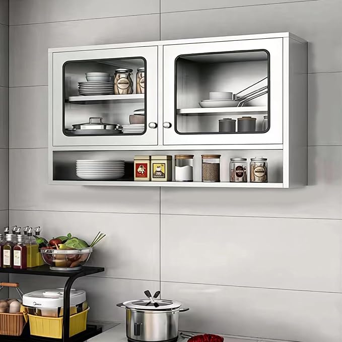 ZZV Kitchen Wall Cabinet, Stainless Steel Wall Mounted Cabinet with Adjustable Shelves, Industrial Wall Storage Cabinet for Garage, Warehouse, No Assembly Required, 11.82D x 39.37W x 27.56H in