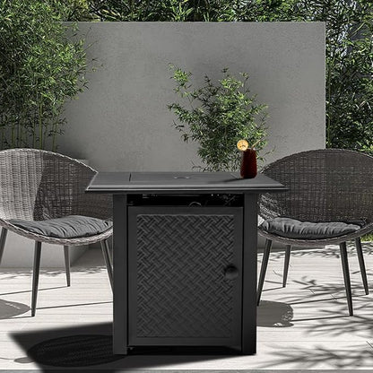 28 Inch Propane Fire Pit Table, 50,000 BTU Steel Gas Fire Pits for Outside,Outdoor Gas Firepit with Lid and Lava Rocks, Propane Firepit for Paito Garden Backyard,Add Warmth to Gatherings