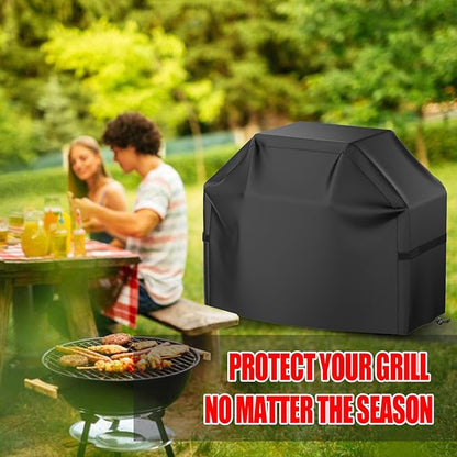 BBQ Grill Cover, Waterproof, Weather Resistant, Rip-Proof, Anti-UV, Fade Resistant, with Hook-and-Loop Straps, Gas Grill Cover for Most Grills, 60 inch, Black