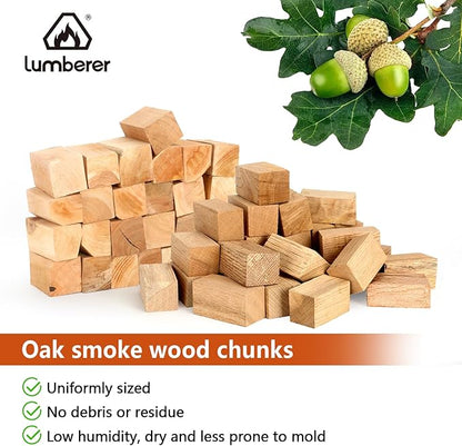 Lumberer Oak Smoking Chunks – Medium-Heavy Smoke for All Meats – 100% Natural Wood, Long Burn – 4LBS Heat-Treated & Purified