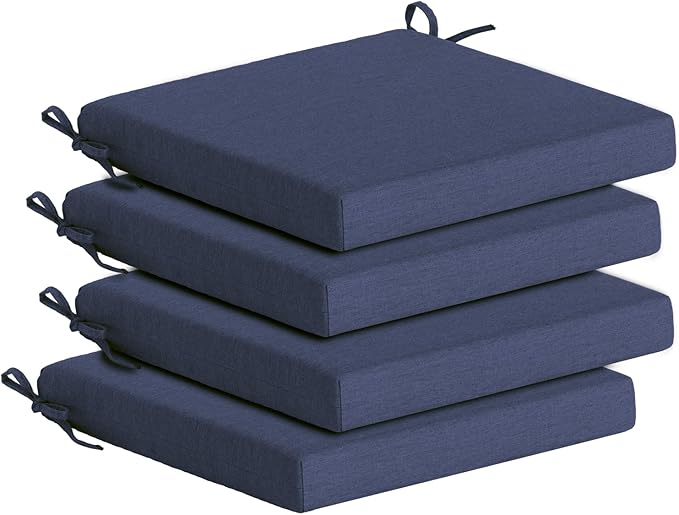 Goodgoods 18.5 x 18.5 Outdoor Chair Cushions Set of 4, Fade-Resistant & Water-Resistant Patio Seat Cushion Pads with Ties, 30D High-Resilience Foam for Dining Room Kitchen Chairs, Sky