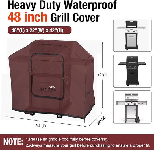 Exclusive Foldable 48 inch Grill Cover, 600D Heavy Duty Waterproof Outdoor BBQ Cover for 2-3 Burners Grill Weber Nexgrill CharBroil, Red