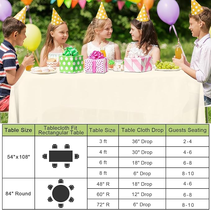 Smiry Disposable Table Cloth 3 Pack, 54 x 108 Inch Waterproof Plastic Tablecloth, Decorative Rectangle Table Covers for Party, Birthday, Picnic, Beige
