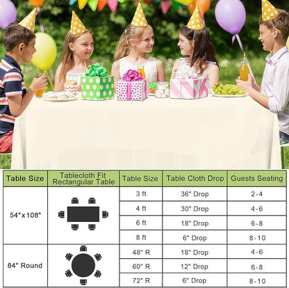 Smiry Disposable Table Cloth 3 Pack, 54 x 108 Inch Waterproof Plastic Tablecloth, Decorative Rectangle Table Covers for Party, Birthday, Picnic, Beige