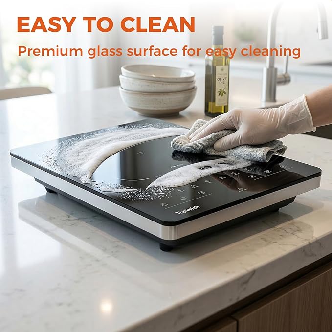TOPWISH Single Burner Electric Stove, 110V-120V Portable Electric Cooktop, Countertop Stove Top Burner Hot Plate Ceramic Cooktop with Touch Control 10 Power Levels Child Lock Timer for Kitchen Cooking