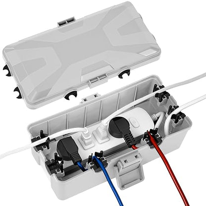 Medium Outdoor Electrical Box(10.4x6x4.2inch), IP54 Waterproof, Weatherproof Connection Box w/6 Cable Entry Ports, Extension Cord Cover Protect Power Strip, String Lights, Timer, Plug, Grey