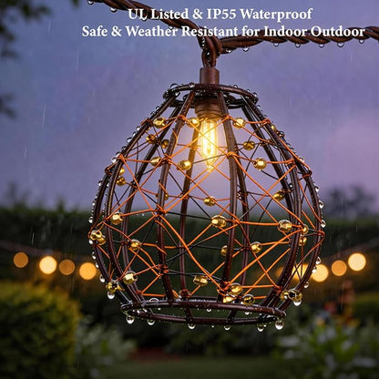 2 Pack Decorative String Lights, 8.5ft with 10 Gold Beaded Copper Wire Lanterns, UL Certified Connectable Fairy Lights for Indoor & Outdoor Porch, Garden, Patio, Wedding Decor