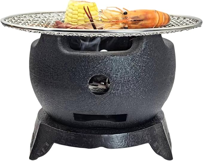 Yakitori Grill, Aluminium Alloy Small and Lightweight BBQ Stove, Japanese Portable Charcoal Barbecue Yakiniku for Household or Outdoor, Teapot Warmer, Tea Stove with Trivet and Stainless Steel Mesh