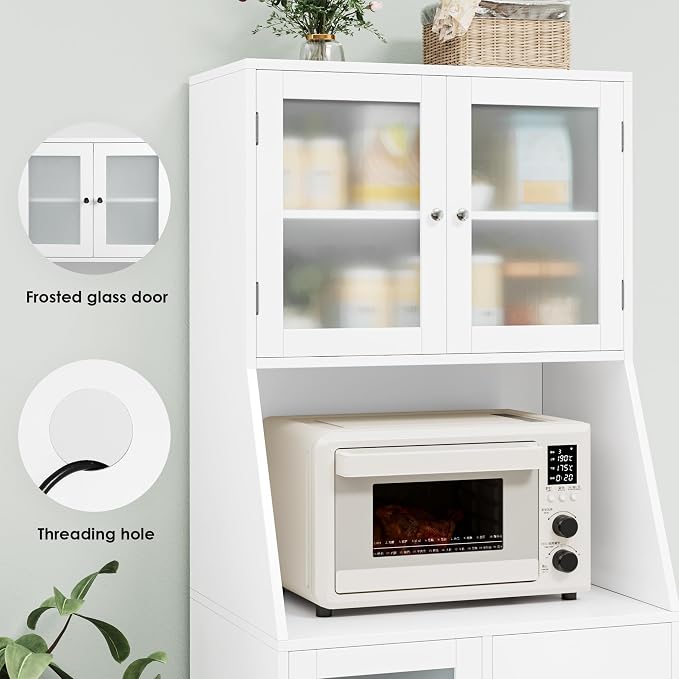 BOTLOG 64'' Kitchen Pantry Storage Cabinet, Tall Kitchen Storage Cabinet with Microwave Stand, Hutch Cabinet with Adjustable Shelves, for Dining Room (White) | Save Space, Microwave Stand, Hutch Cabinet for Dining Room, Kitchen, Modern White