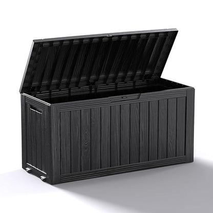 90 Gallon Outdoor Storage Box, Resin Deck Boxes Waterproof, Indoor Outdoor Bin for Package Delivery, Patio Cushions, Gardening Tools, Lockable, UV Resistant