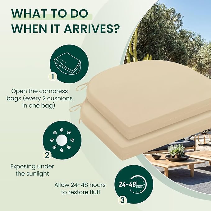 HARBOREST Outdoor Chair Cushions Set of 2, Water Resistant Patio Chair Cushions with Ties, Outdoor Seat Cushions for Patio Furniture, 17"x16"x2", Beige