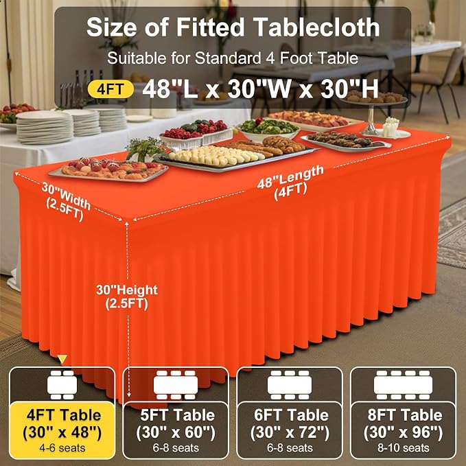Smiry Spandex Elastic Fitted Table Cloth Skirt for 4FT Rectangle Table | Stretch Washable Table Cloth, Banquet Table Cover for Wedding, Party, Indoor & Trade Shows, (Orange, 48Lx30Wx30H)