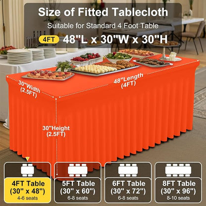 Smiry Spandex Elastic Fitted Table Cloth Skirt for 4FT Rectangle Table | Stretch Washable Table Cloth, Banquet Table Cover for Wedding, Party, Indoor & Trade Shows, (Orange, 48Lx30Wx30H)
