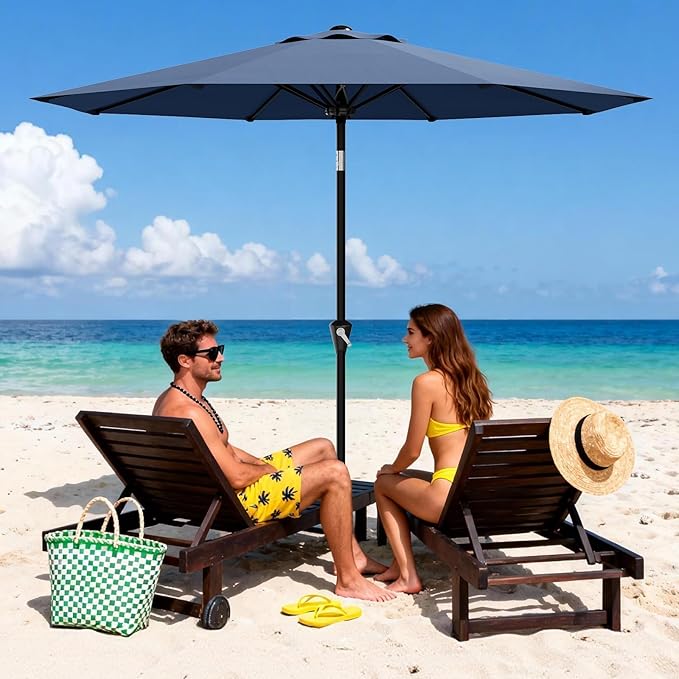 GarveeLife 10FT Umbrella Outdoor Patio, Backyard Umbrella with 8 Sturdy Ribs, Push Button Tilt and Crank, Waterproof UV Protection for Garden, Table, Pool, Market | Table Umbrella Waterproof UV Protection for Garden, Pool, Deck, Backyard, Market (Navy ...